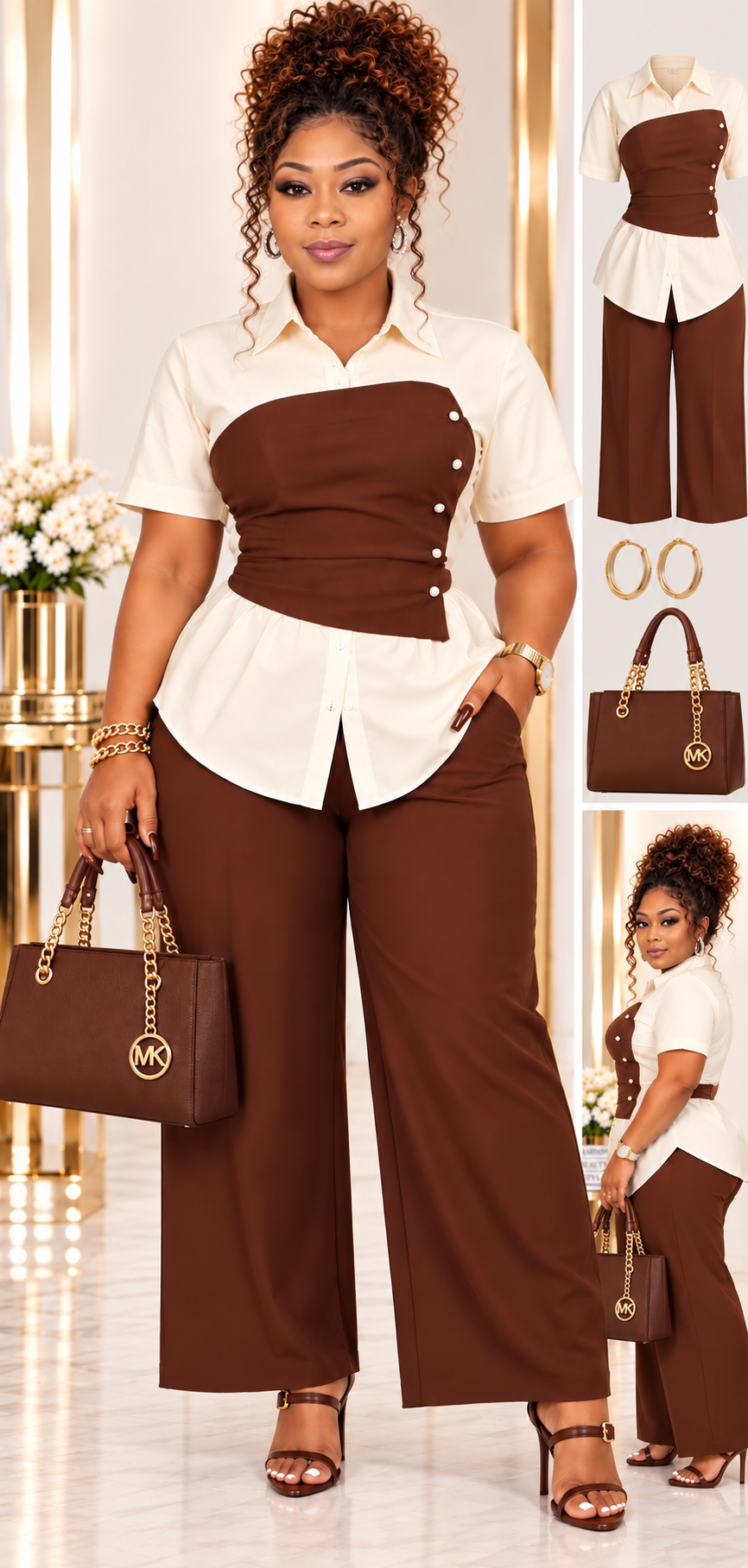Plus Size Cinched-Waist Blouse & Wide-Leg Pants Set

Elevate your everyday wardrobe with this chic two-piece set featuring a collared, short-sleeve blouse with a flattering cinched waist and coordinating wide-leg pants. Designed for a polished, comfortabl