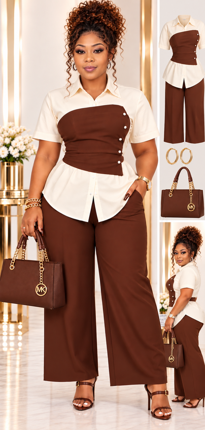 Plus Size Cinched-Waist Blouse & Wide-Leg Pants Set

Elevate your everyday wardrobe with this chic two-piece set featuring a collared, short-sleeve blouse with a flattering cinched waist and coordinating wide-leg pants. Designed for a polished, comfortabl