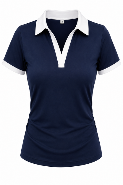 Women's Solid Color Polo Collar Short Sleeve Casual-  T-Shirt