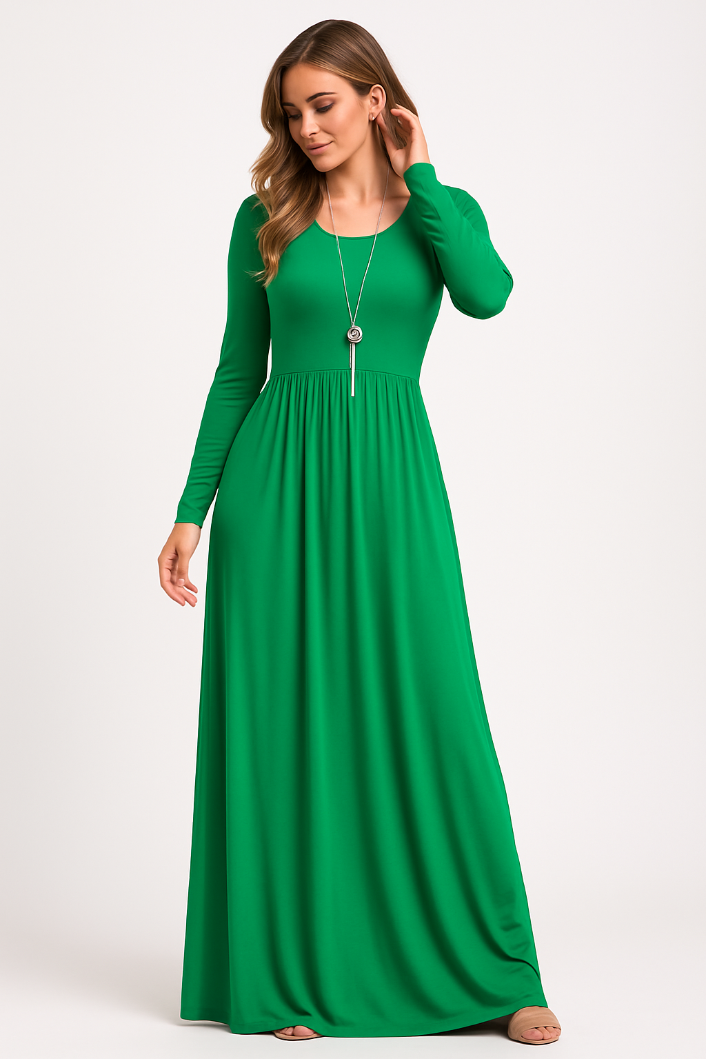 Women's Long Sleeve Loose Plain Maxi Dresses Casual Long Dresses with Pockets