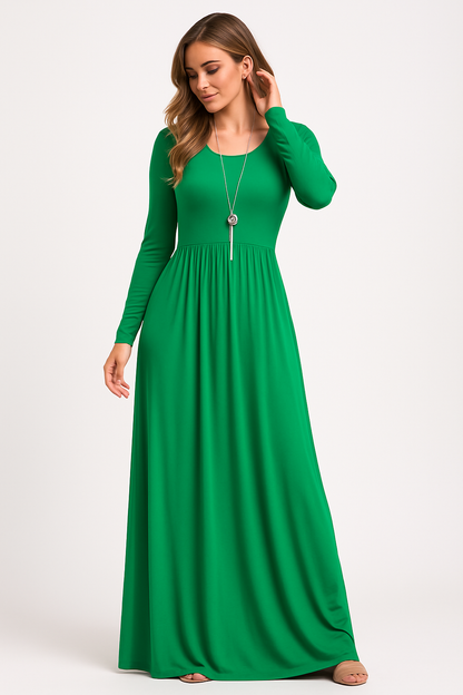 Women's Long Sleeve Loose Plain Maxi Dresses Casual Long Dresses with Pockets