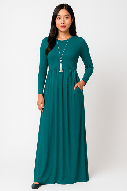 Women's Long Sleeve Loose Plain Maxi Dresses Casual Long Dresses with Pockets