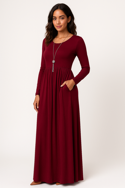 Women's Long Sleeve Loose Plain Maxi Dresses Casual Long Dresses with Pockets