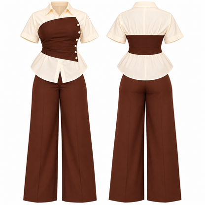Plus Size Cinched-Waist Blouse & Wide-Leg Pants Set

Elevate your everyday wardrobe with this chic two-piece set featuring a collared, short-sleeve blouse with a flattering cinched waist and coordinating wide-leg pants. Designed for a polished, comfortabl