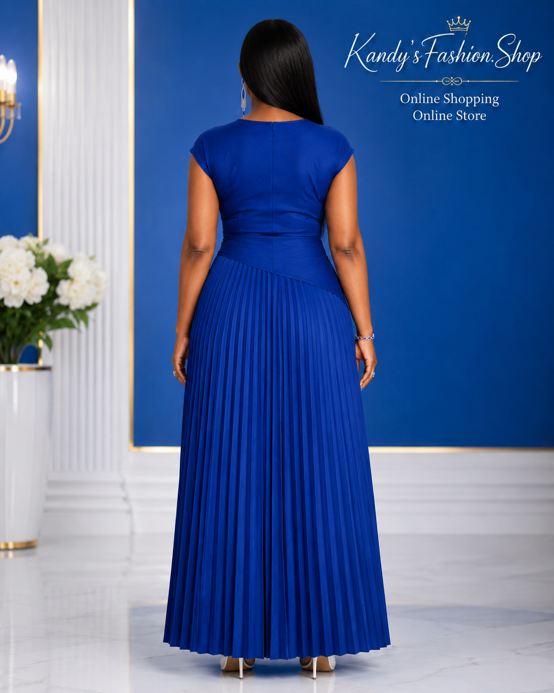 Women Plus Size Elegant Solid Color Pleated Round Neck Sleeveless Dress