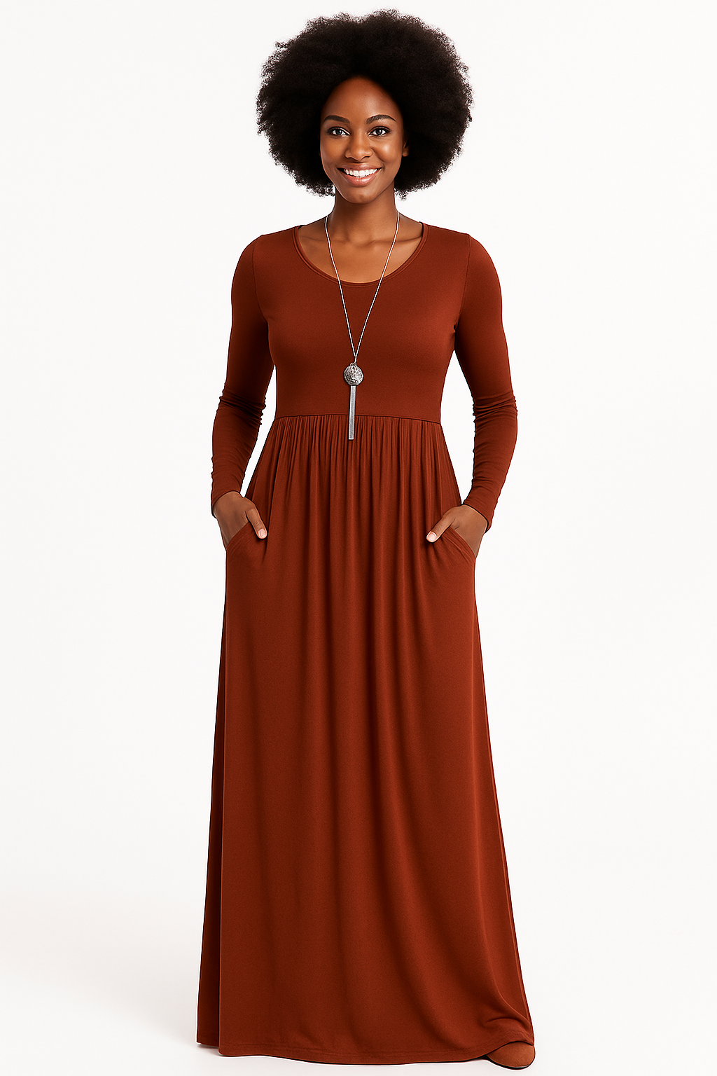 Women's Long Sleeve Loose Plain Maxi Dresses Casual Long Dresses with Pockets