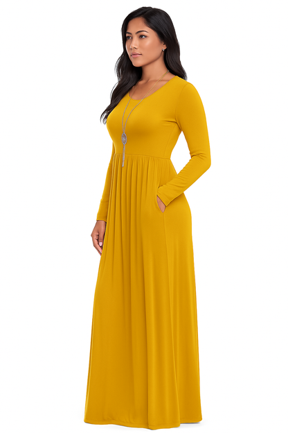Women's Long Sleeve Loose Plain Maxi Dresses Casual Long Dresses with Pockets