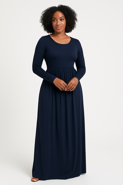 Women's Long Sleeve Loose Plain Maxi Dresses Casual Long Dresses with Pockets