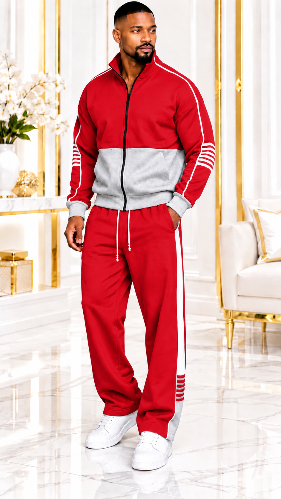Men’s Fashion Two-Piece Tracksuit – Plus Size Stay stylish and comfortable with this sporty two-piece tracksuit featuring a stand-collar zip-up jacket and wide-leg pants. Available in a variety of colors. Perfect for casual wear, streetwear, and everyday