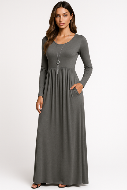 Women's Long Sleeve Loose Plain Maxi Dresses Casual Long Dresses with Pockets