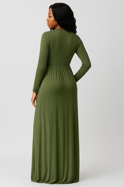 Women's Long Sleeve Loose Plain Maxi Dresses Casual Long Dresses with Pockets