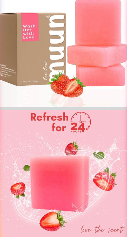 Muun Yoni Feminine Cleansing Soap Bars – 3-Pack (Rose Scent)

Experience gentle, refreshing feminine care with Muun Yoni Soap Bars. Formulated with probiotics and natural ingredients, these moisturizing soap bars are designed to support pH balance, gen