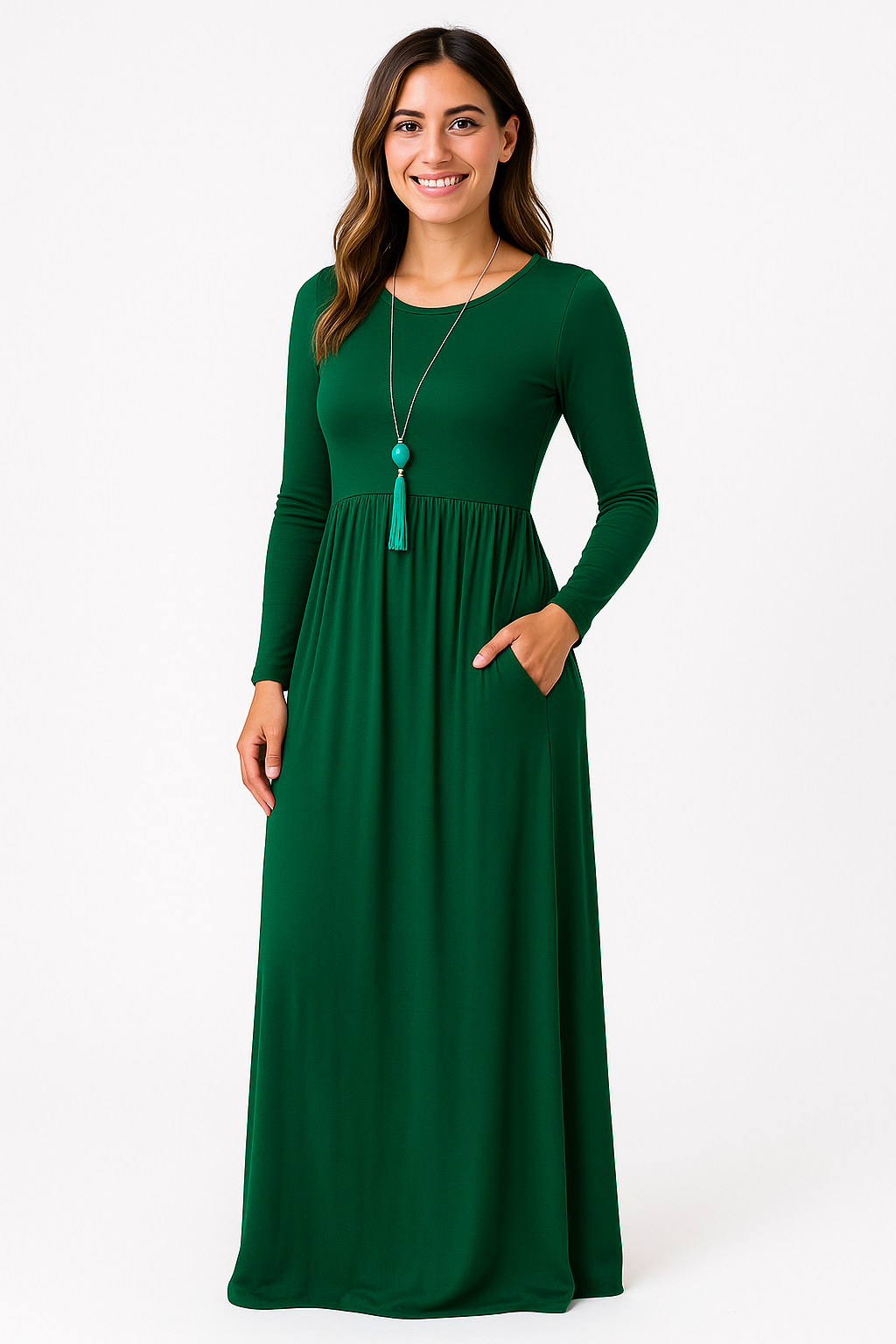 Women's Long Sleeve Loose Plain Maxi Dresses Casual Long Dresses with Pockets