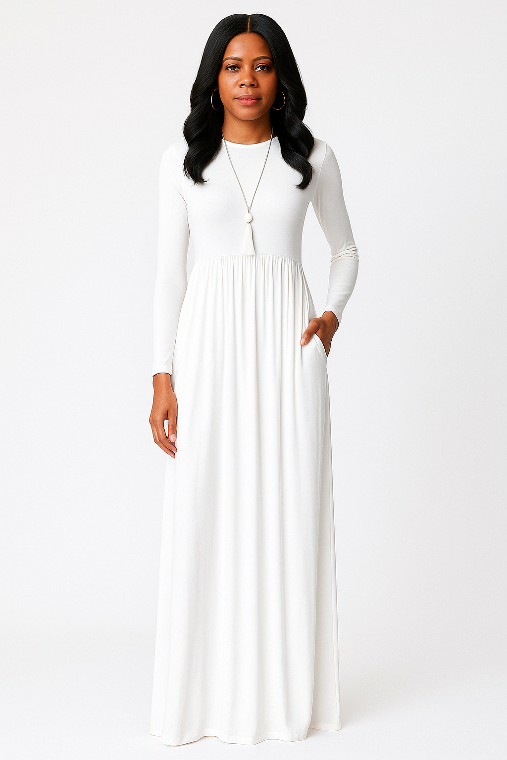 Women's Long Sleeve Loose Plain Maxi Dresses Casual Long Dresses with Pockets