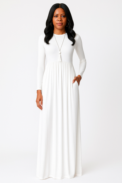 Women's Long Sleeve Loose Plain Maxi Dresses Casual Long Dresses with Pockets