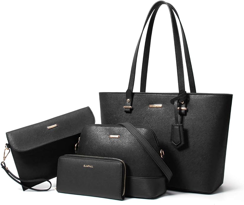 Synthetic Leather Handbags Tote Bag Shoulder Bag Top Handle Satchel Purse Set 4pcs