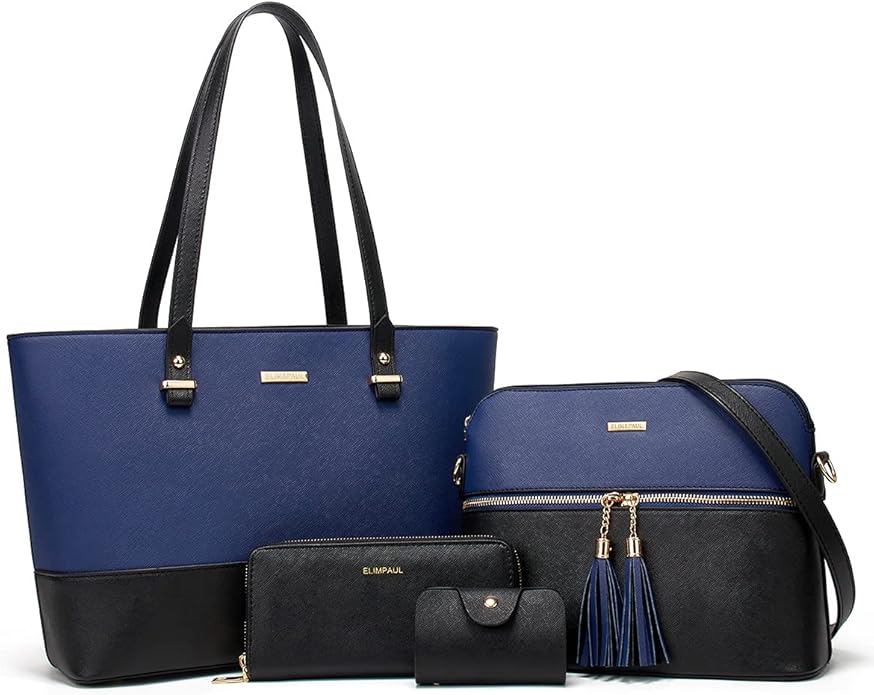 Synthetic Leather Handbags Tote Bag Shoulder Bag Top Handle Satchel Purse Set 4pcs