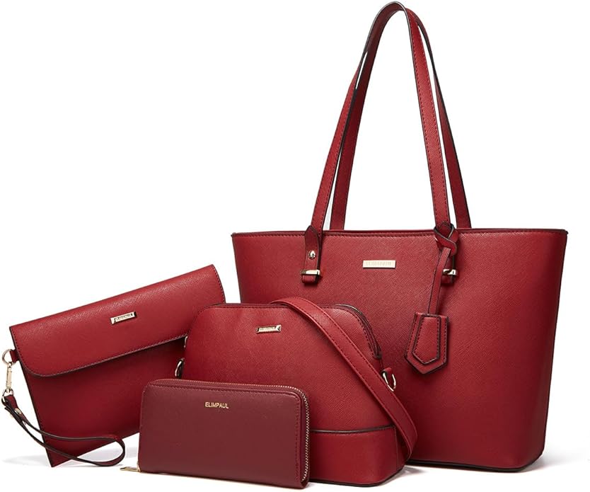 Synthetic Leather Handbags Tote Bag Shoulder Bag Top Handle Satchel Purse Set 4pcs