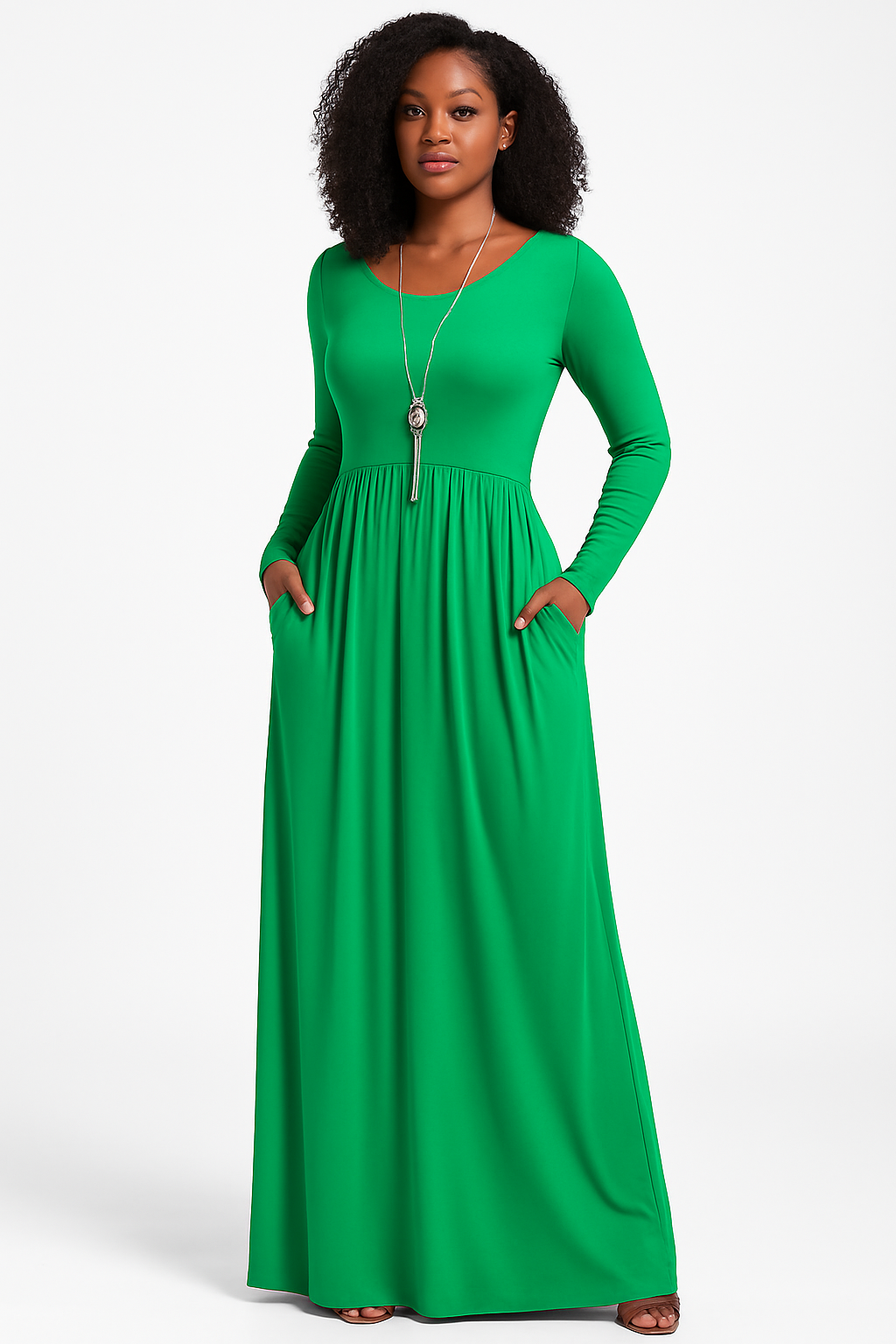 Women's Long Sleeve Loose Plain Maxi Dresses Casual Long Dresses with Pockets