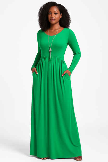 Women's Long Sleeve Loose Plain Maxi Dresses Casual Long Dresses with Pockets
