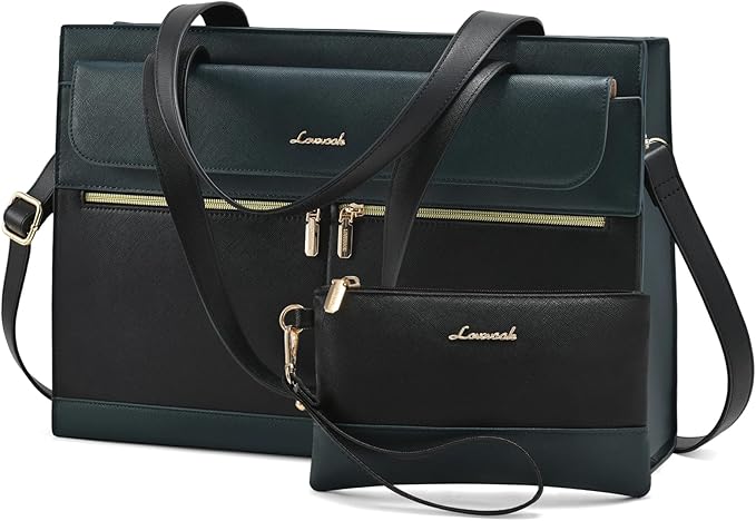 Laptop Tote for Women - 15.6 Inch Professional Leather Computer Briefcase - Waterproof Shoulder Bag - Large Capacity Business Teacher Office Bag - Crossbody Purse