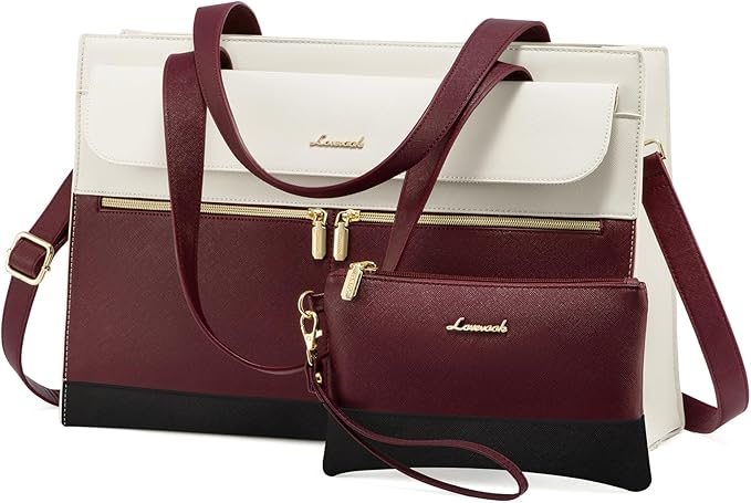 Laptop Tote for Women - 15.6 Inch Professional Leather Computer Briefcase - Waterproof Shoulder Bag - Large Capacity Business Teacher Office Bag - Crossbody Purse