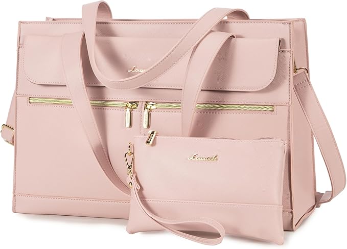 Laptop Tote for Women - 15.6 Inch Professional Leather Computer Briefcase - Waterproof Shoulder Bag - Large Capacity Business Teacher Office Bag - Crossbody Purse