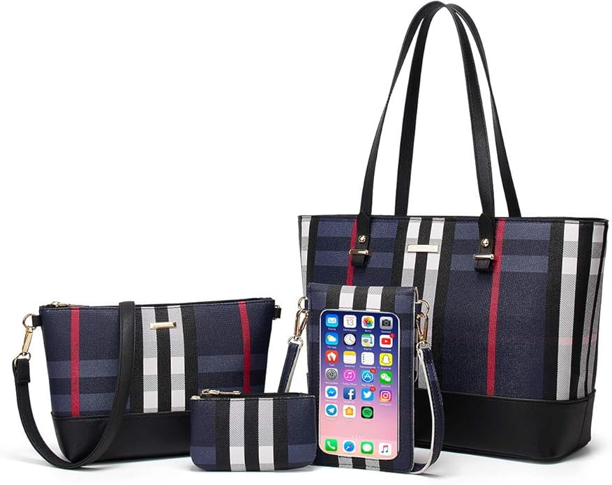 Synthetic Leather Handbags Tote Bag Shoulder Bag Top Handle Satchel Purse Set 4pcs