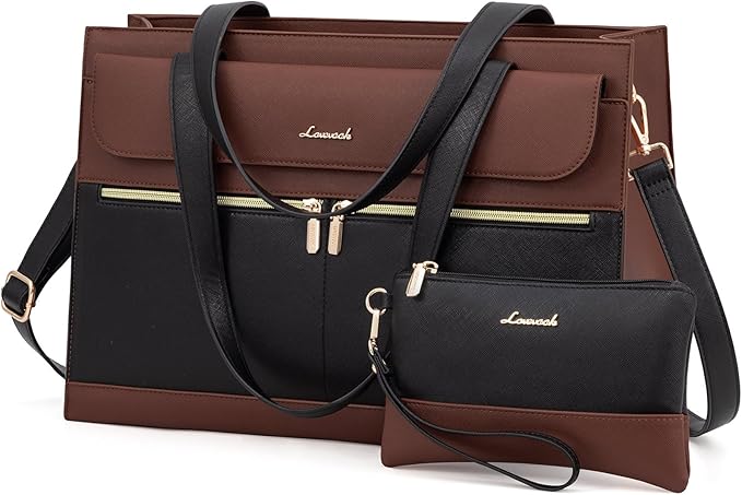 Laptop Tote for Women - 15.6 Inch Professional Leather Computer Briefcase - Waterproof Shoulder Bag - Large Capacity Business Teacher Office Bag - Crossbody Purse