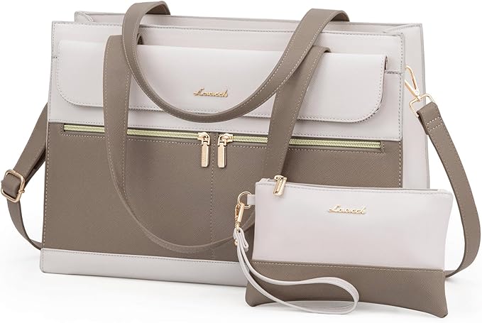 Laptop Tote for Women - 15.6 Inch Professional Leather Computer Briefcase - Waterproof Shoulder Bag - Large Capacity Business Teacher Office Bag - Crossbody Purse