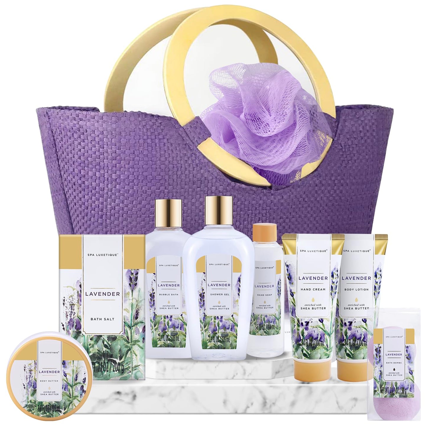 Spa Bath Set 10pcs Rose Gift Basket for Whole Body, Gift Set with Natural ingredients, Bath Salt, Hand Soap, Body Butter for Women