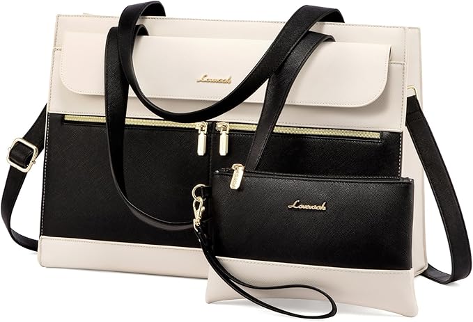 Laptop Tote for Women - 15.6 Inch Professional Leather Computer Briefcase - Waterproof Shoulder Bag - Large Capacity Business Teacher Office Bag - Crossbody Purse