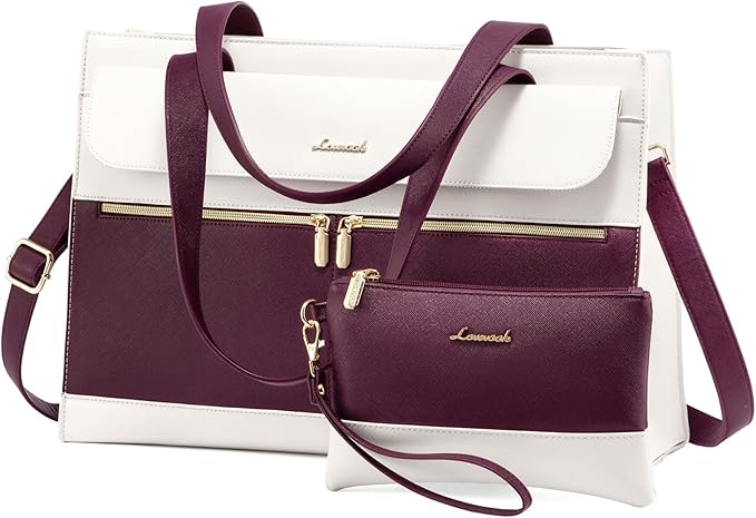 Laptop Tote for Women - 15.6 Inch Professional Leather Computer Briefcase - Waterproof Shoulder Bag - Large Capacity Business Teacher Office Bag - Crossbody Purse