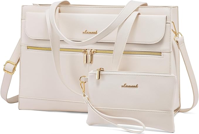 Laptop Tote for Women - 15.6 Inch Professional Leather Computer Briefcase - Waterproof Shoulder Bag - Large Capacity Business Teacher Office Bag - Crossbody Purse