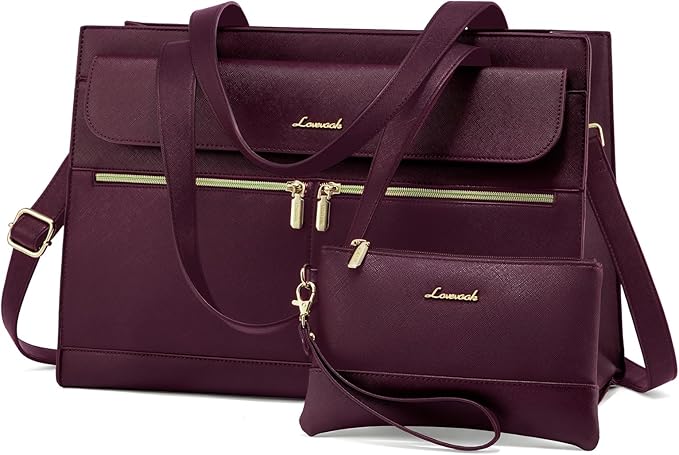 Laptop Tote for Women - 15.6 Inch Professional Leather Computer Briefcase - Waterproof Shoulder Bag - Large Capacity Business Teacher Office Bag - Crossbody Purse