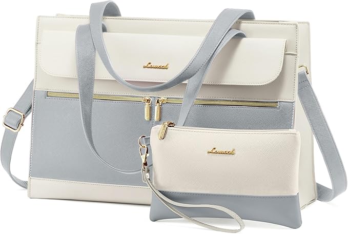 Laptop Tote for Women - 15.6 Inch Professional Leather Computer Briefcase - Waterproof Shoulder Bag - Large Capacity Business Teacher Office Bag - Crossbody Purse