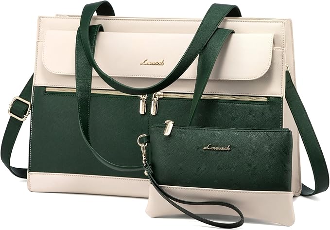 Laptop Tote for Women - 15.6 Inch Professional Leather Computer Briefcase - Waterproof Shoulder Bag - Large Capacity Business Teacher Office Bag - Crossbody Purse