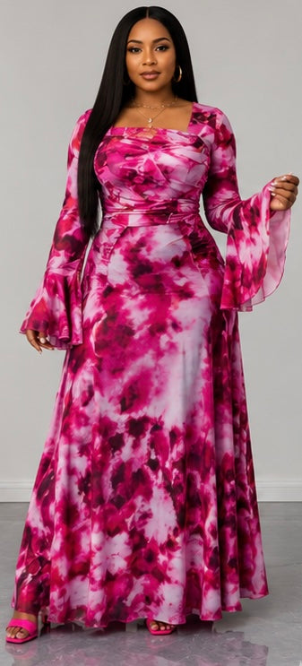 Plus Size Women Sexy Semi-Sheer Extra Long Mesh Digital Print Ruched Asymmetrical Shoulder Long Sleeve Spring Autumn Winter Dress Leopard Print Women Summer Outfit Holiday Vacation Floral Tie-Dye Dress