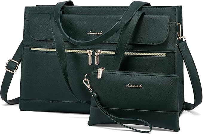 Laptop Tote for Women - 15.6 Inch Professional Leather Computer Briefcase - Waterproof Shoulder Bag - Large Capacity Business Teacher Office Bag - Crossbody Purse