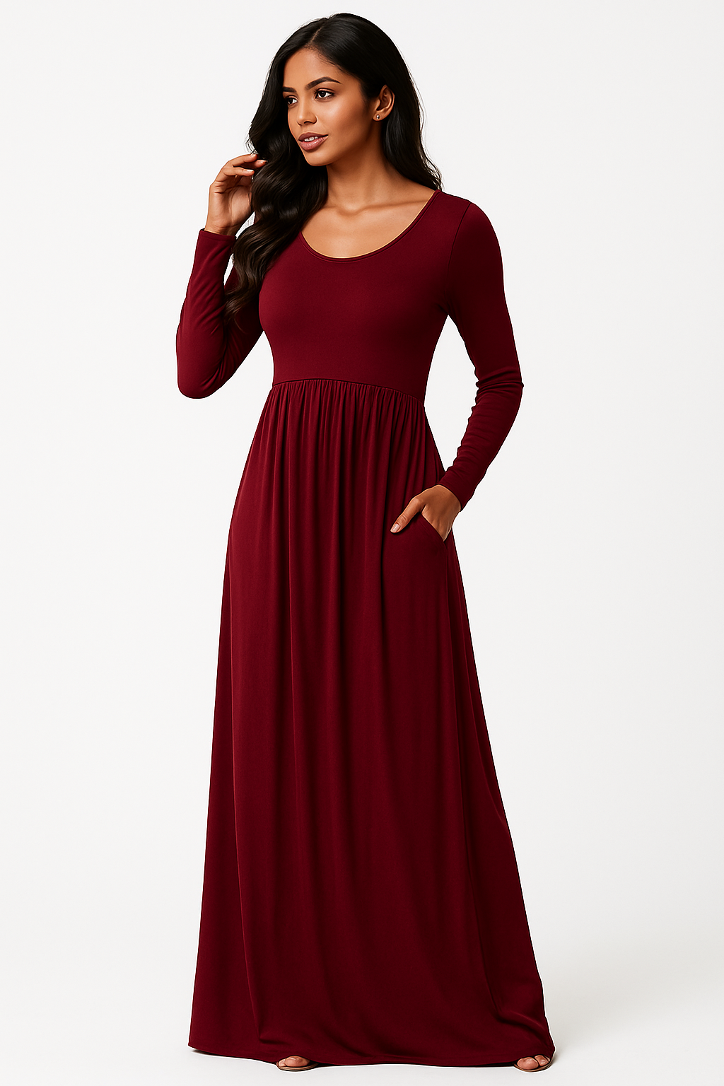 Women's Long Sleeve Loose Plain Maxi Dresses Casual Long Dresses with Pockets