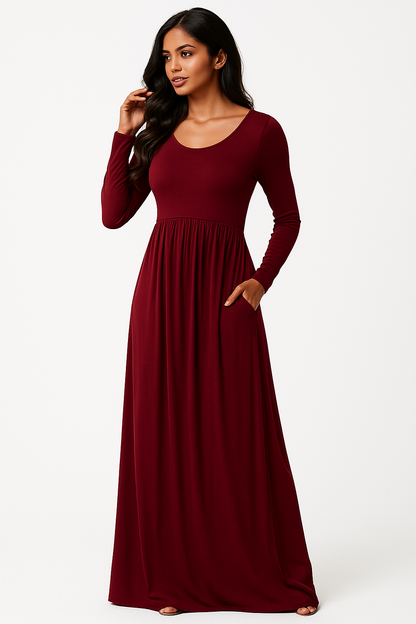 Women's Long Sleeve Loose Plain Maxi Dresses Casual Long Dresses with Pockets