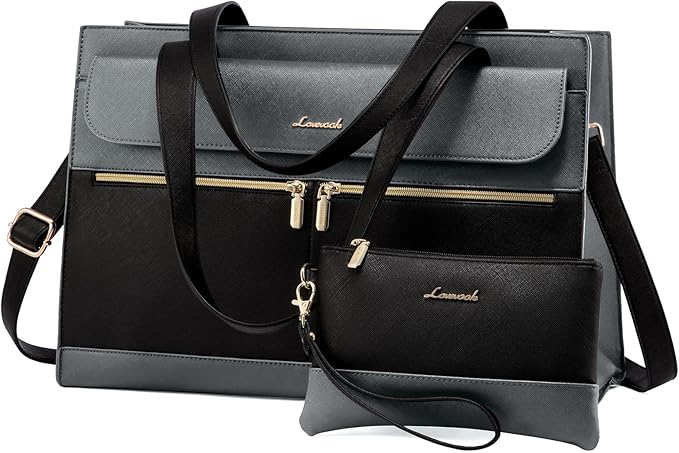 Laptop Tote for Women - 15.6 Inch Professional Leather Computer Briefcase - Waterproof Shoulder Bag - Large Capacity Business Teacher Office Bag - Crossbody Purse