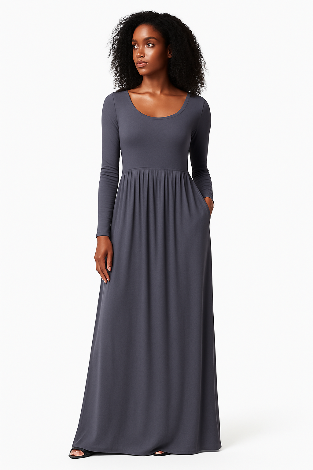 Women's Long Sleeve Loose Plain Maxi Dresses Casual Long Dresses with Pockets