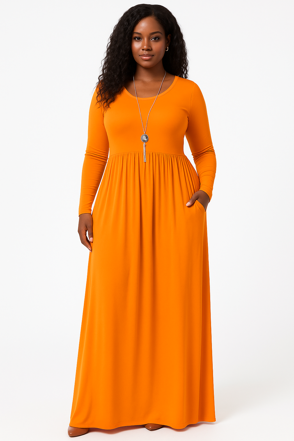 Women's Long Sleeve Loose Plain Maxi Dresses Casual Long Dresses with Pockets