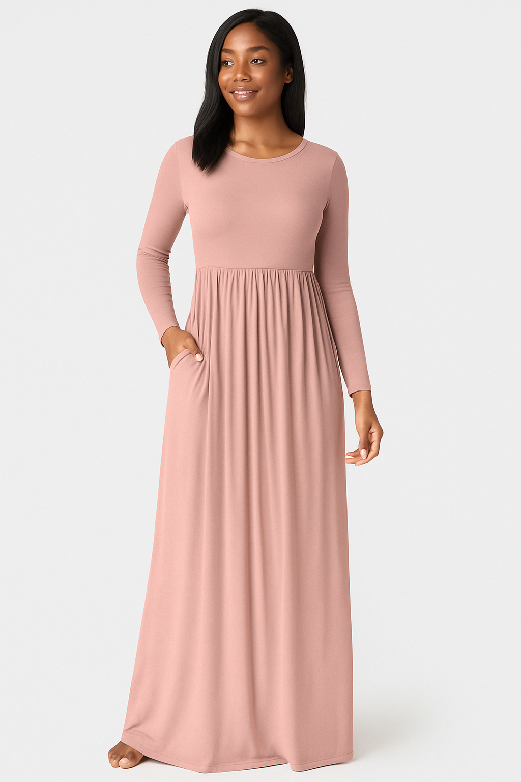 Women's Long Sleeve Loose Plain Maxi Dresses Casual Long Dresses with Pockets