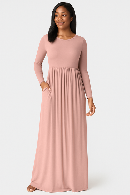 Women's Long Sleeve Loose Plain Maxi Dresses Casual Long Dresses with Pockets