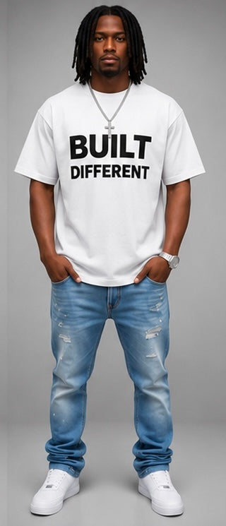 Built Different Graphic Tee, 100% Cotton Men's Streetwear Shirt, Soft Comfortable Casual Top, Summer Outfit, Everyday Wear,