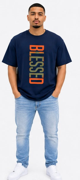 Mens Clothes BLESSED Graphic Print T-Shirt Summer Clothes Casual Short Sleeve Crew Neck T- Shirts