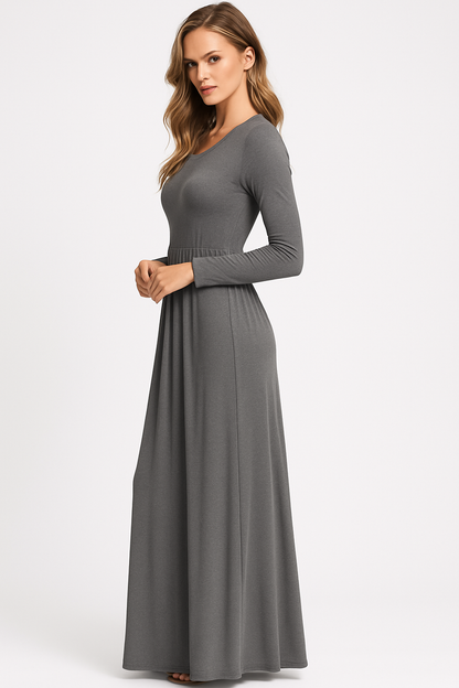 Women's Long Sleeve Loose Plain Maxi Dresses Casual Long Dresses with Pockets