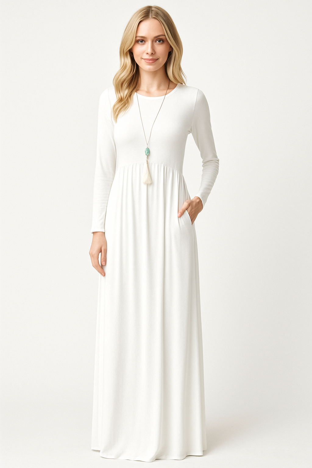 Women's Long Sleeve Loose Plain Maxi Dresses Casual Long Dresses with Pockets